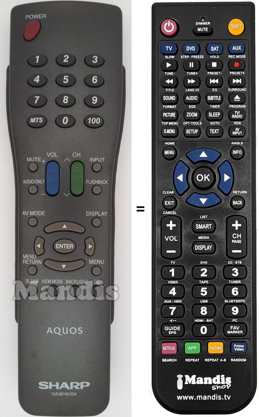 Replacement remote control Sharp GA381WJSA