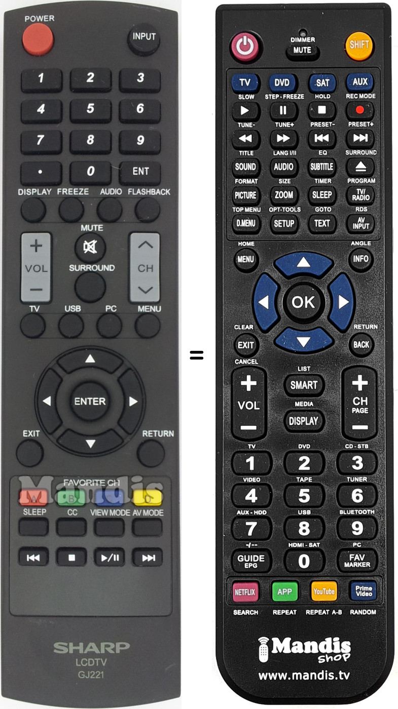 Replacement remote control Sharp GJ221