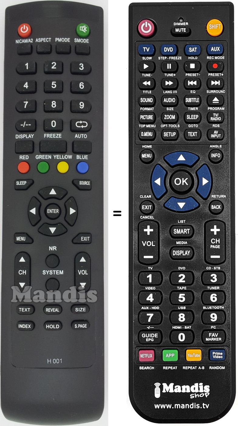 Replacement remote control H001