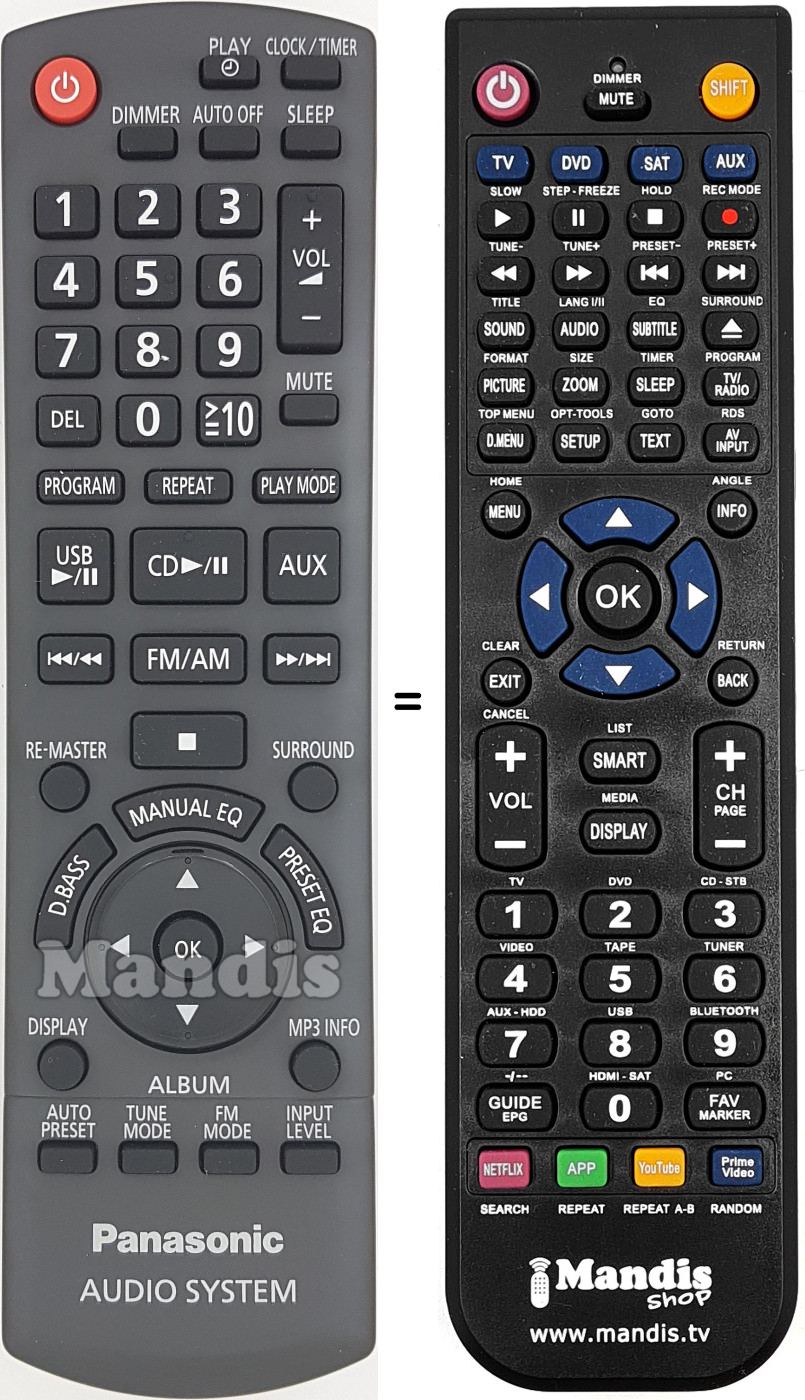 Replacement remote control Panasonic N2QAYB000500