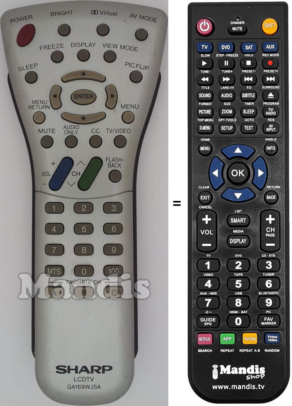 Replacement remote control Sharp GA169WJSA