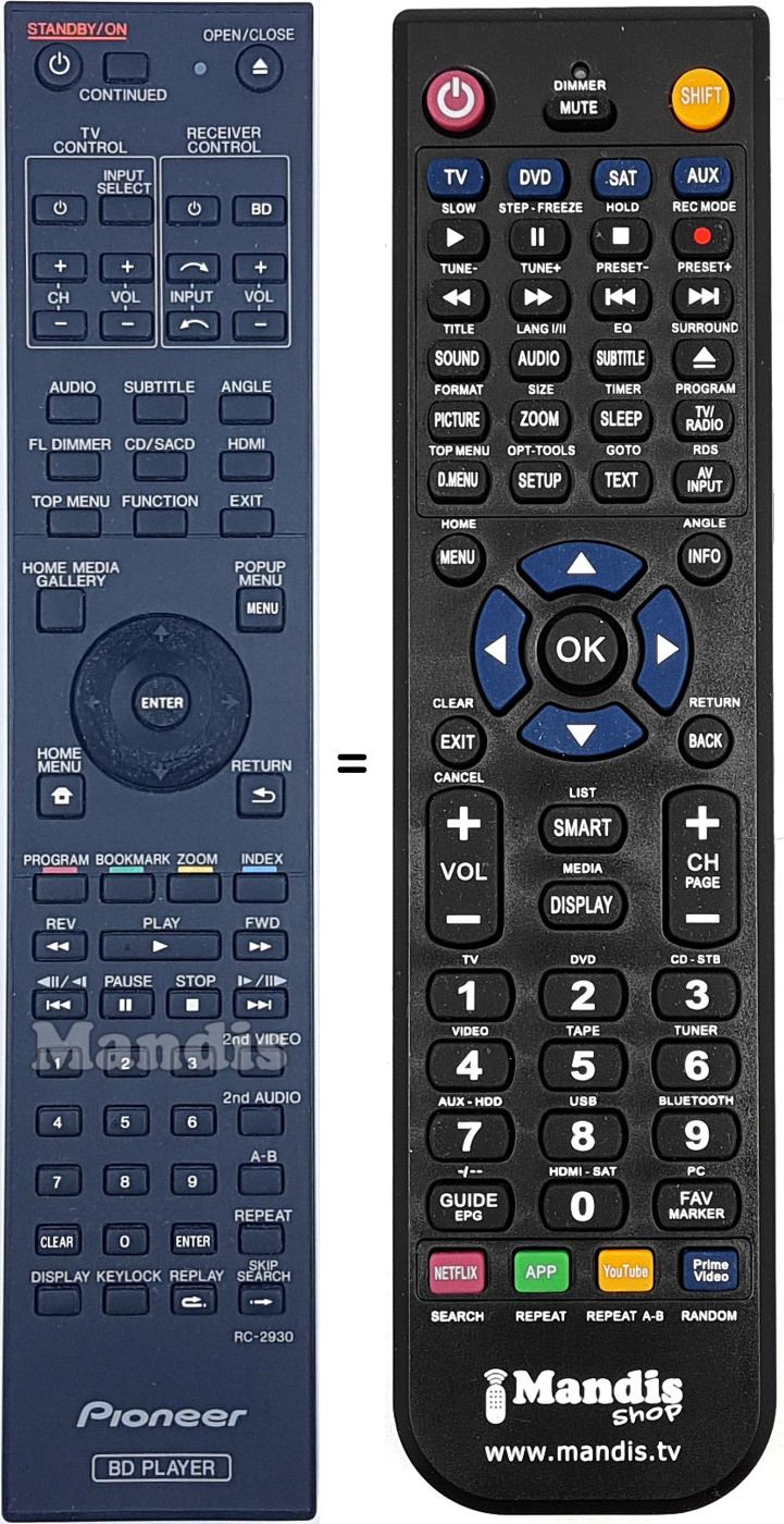 Replacement remote control Pioneer RC-2930