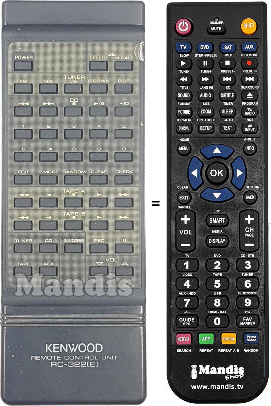 Replacement remote control RC-322E