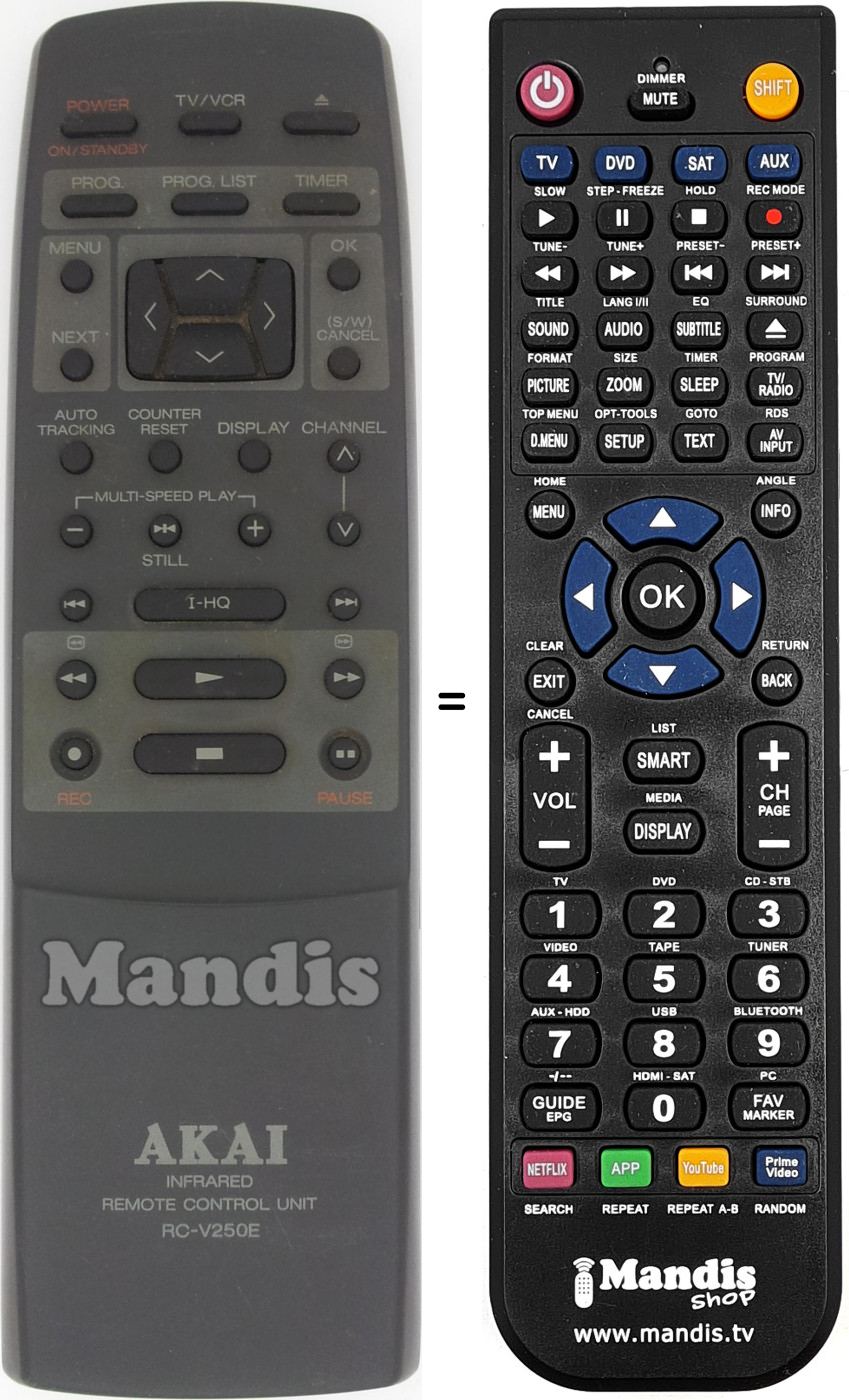 Replacement remote control Akai RC-V 250 E