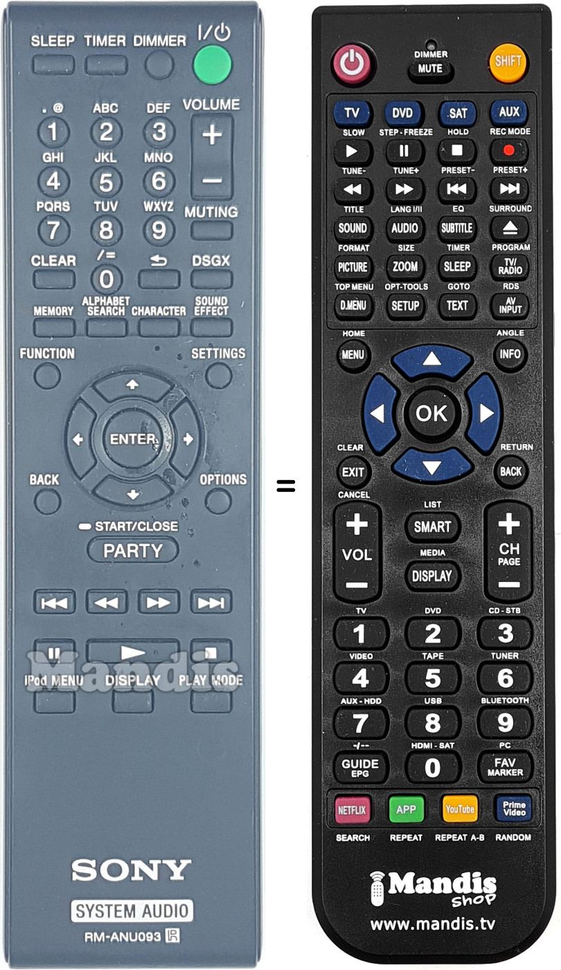 Replacement remote control RM-ANU093