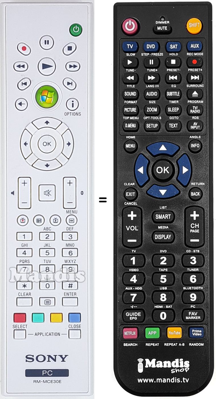 Replacement remote control RM-MCE30E
