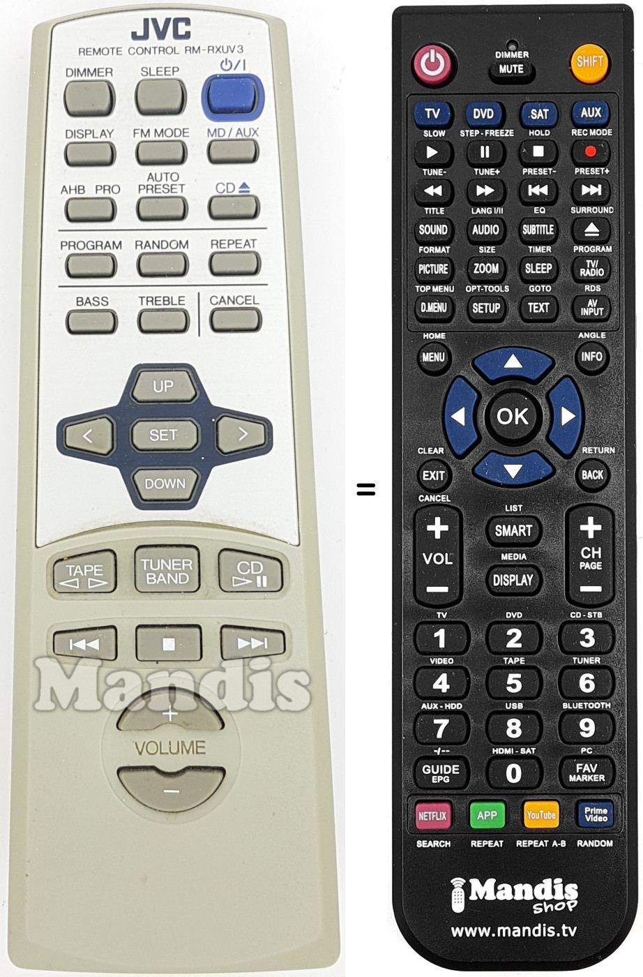 Replacement remote control JVC RMRXUV3