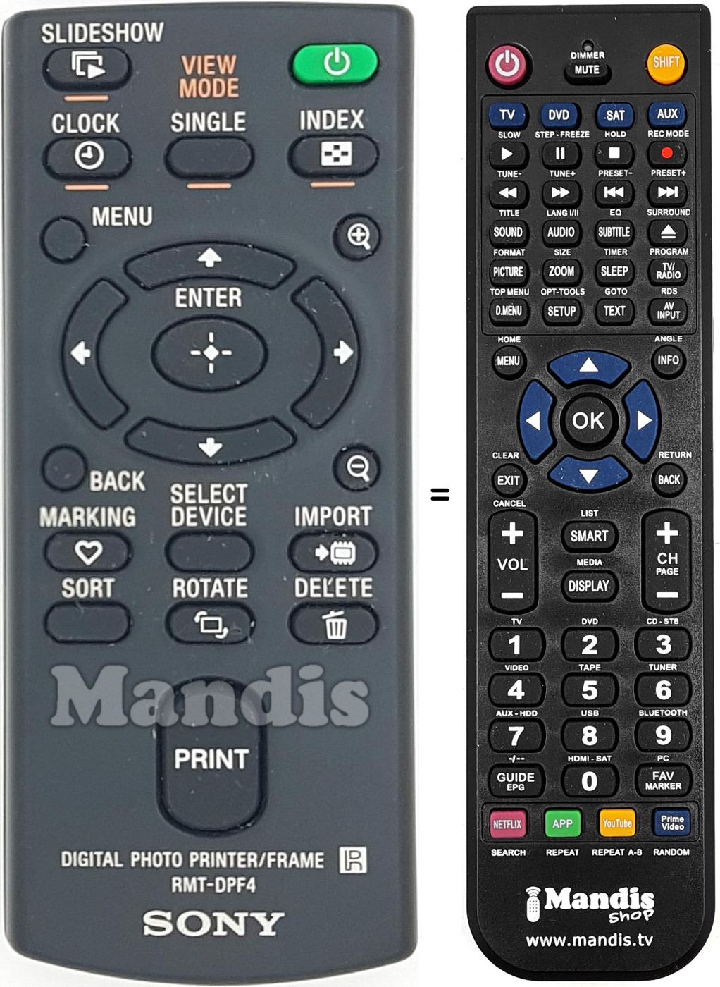 Replacement remote control RMT-DPF4