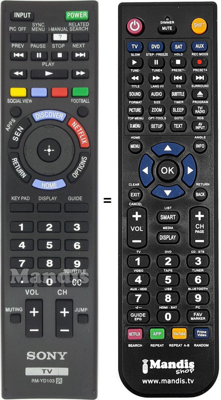 Replacement remote control Sony RM-YD103