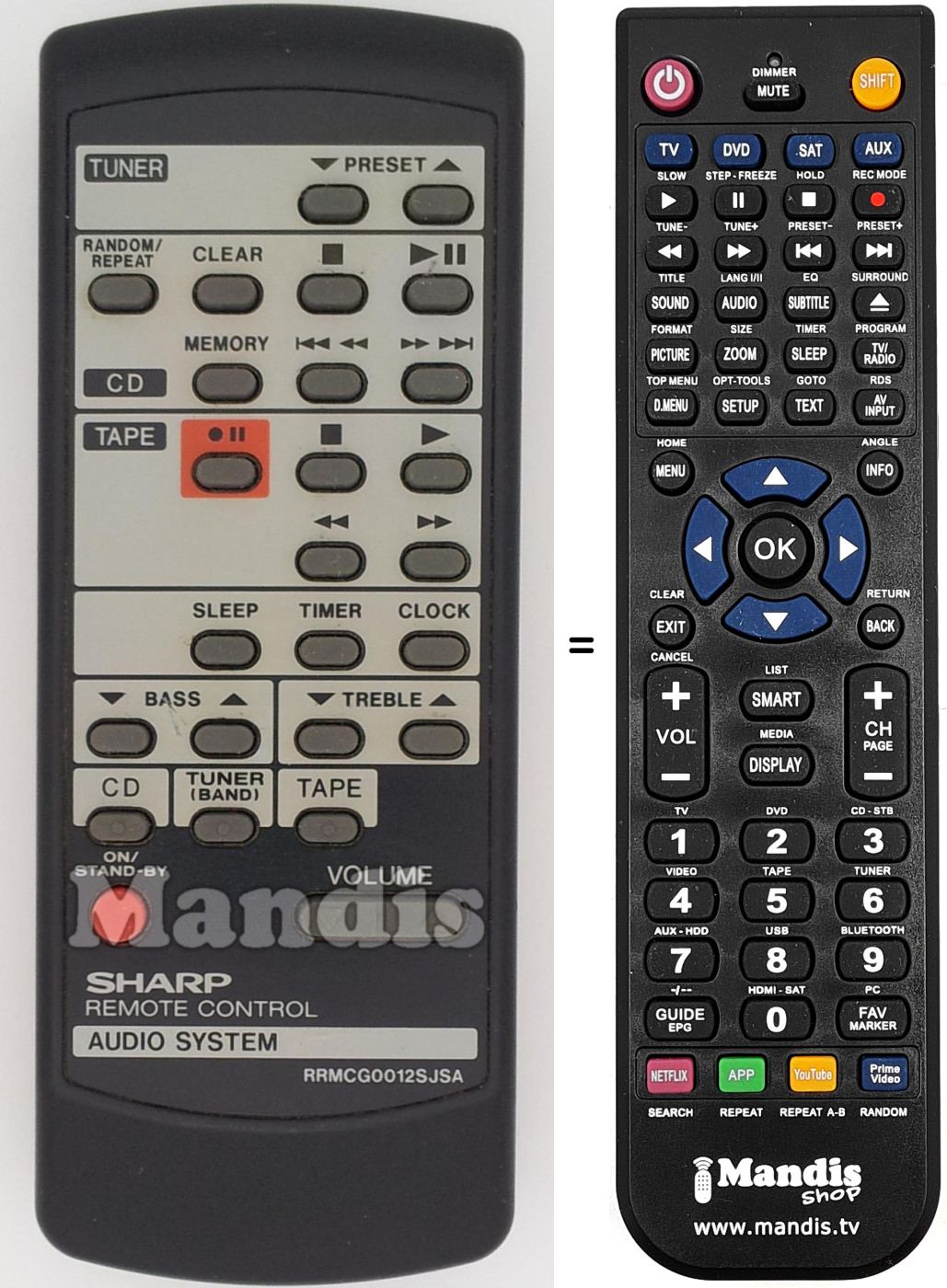 Replacement remote control RRMCG0012SJSA
