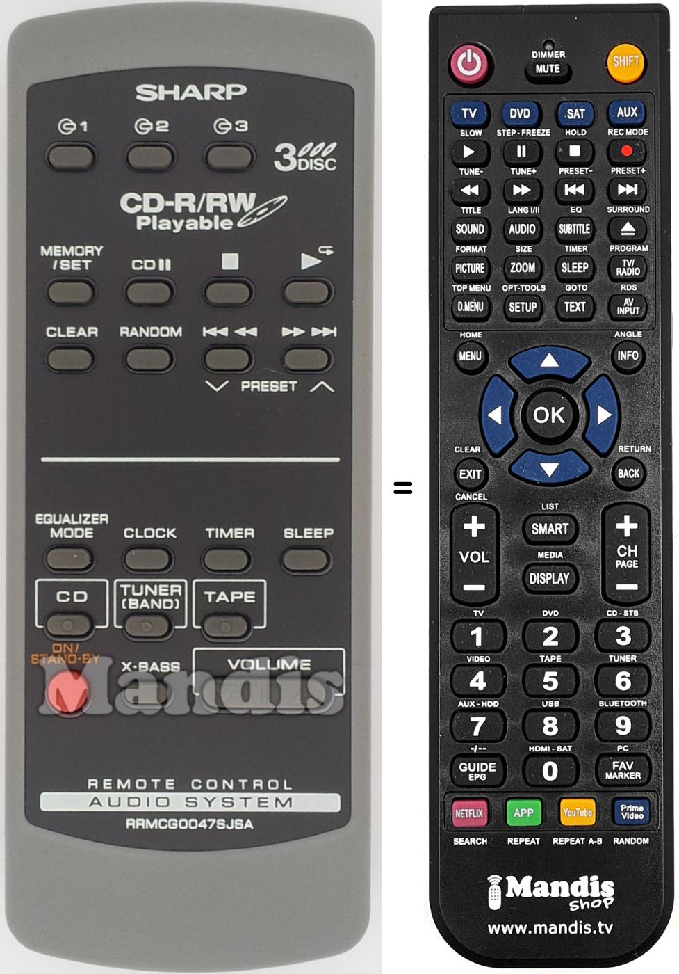 Replacement remote control Sharp RRMCG0047SJSA