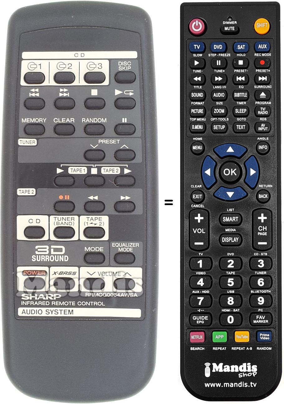 Replacement remote control Sharp RRMCG0064AWSA