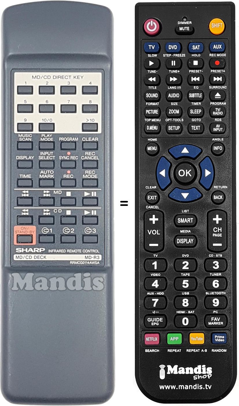 Replacement remote control RRMCG0114AWSA