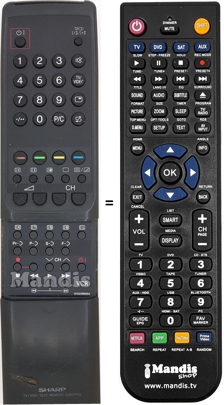 Replacement remote control Sharp RRMCG1023BMSA