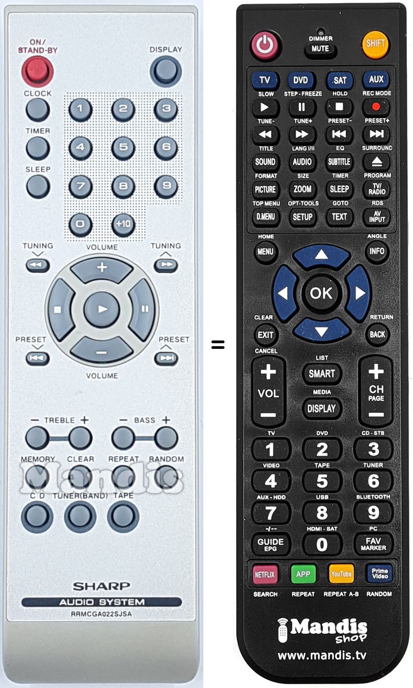 Replacement remote control Sharp RRMCGA022SJSA