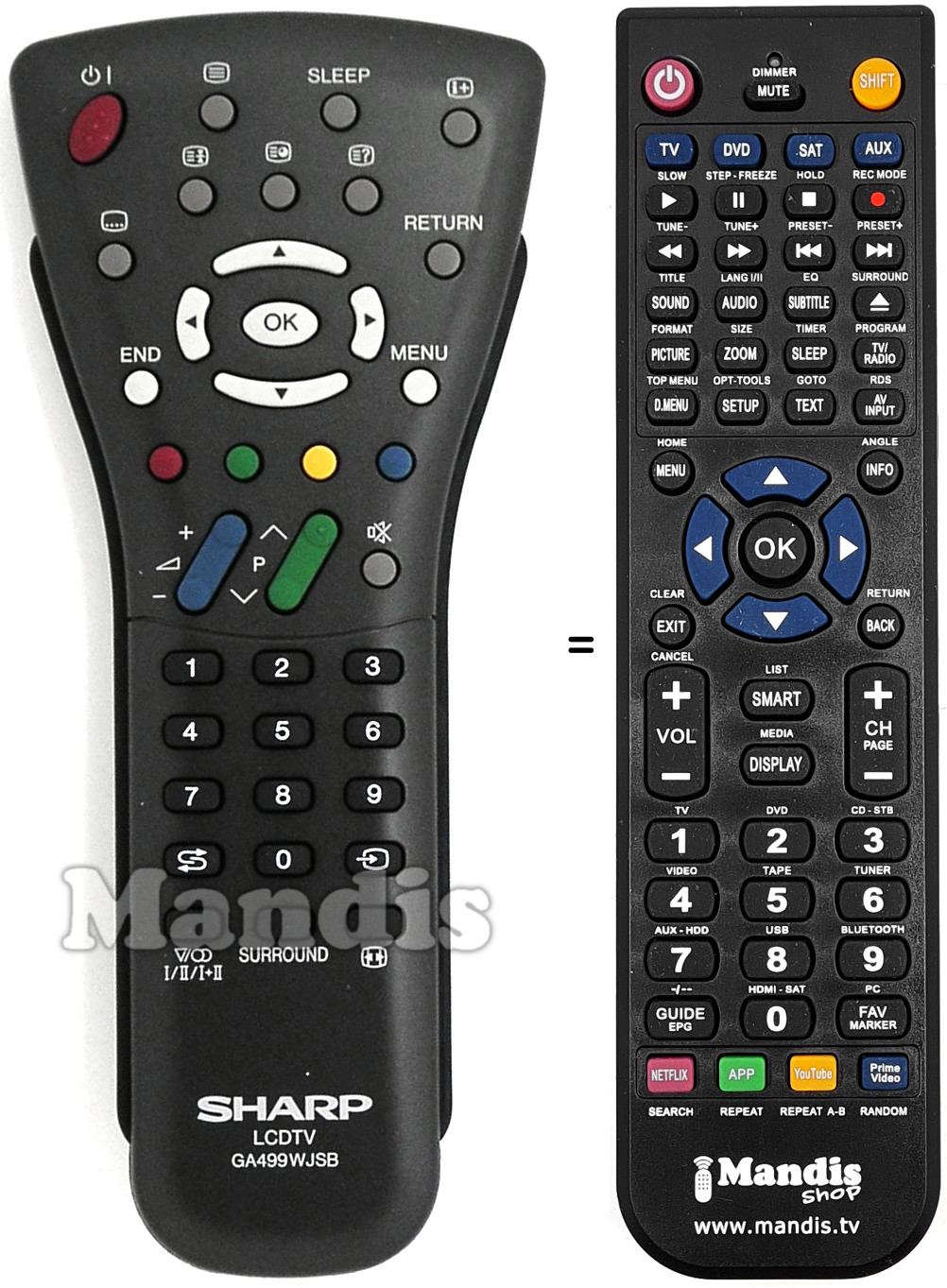 Replacement remote control Sharp RRMCGA499WJSB