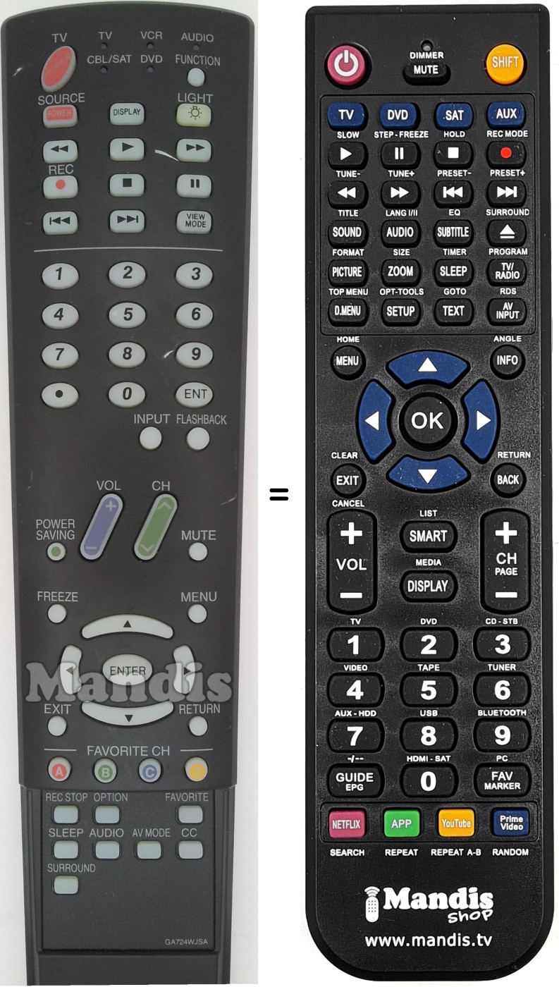 Replacement remote control Sharp GA724WJSA