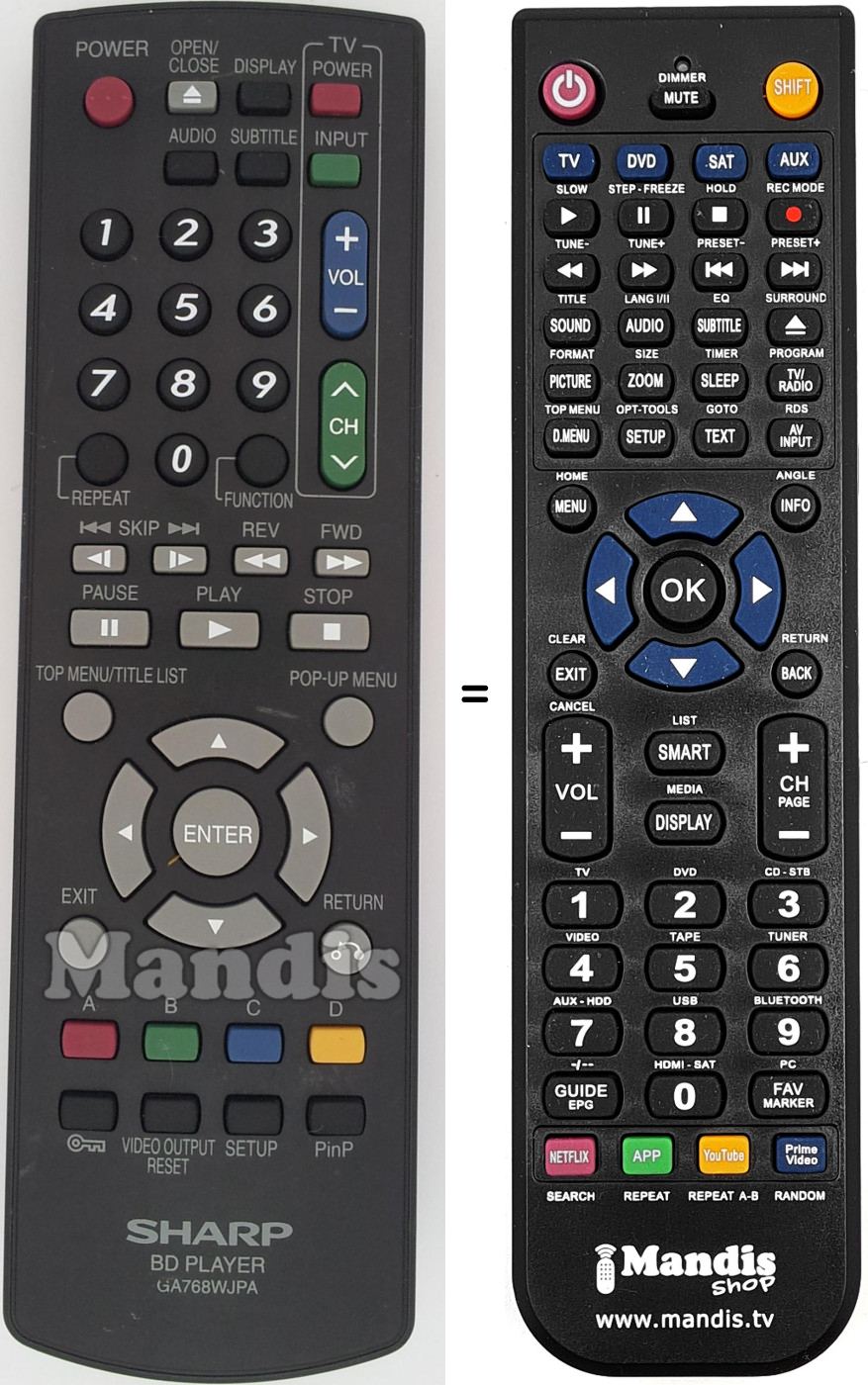 Replacement remote control Sharp GA768WJPA