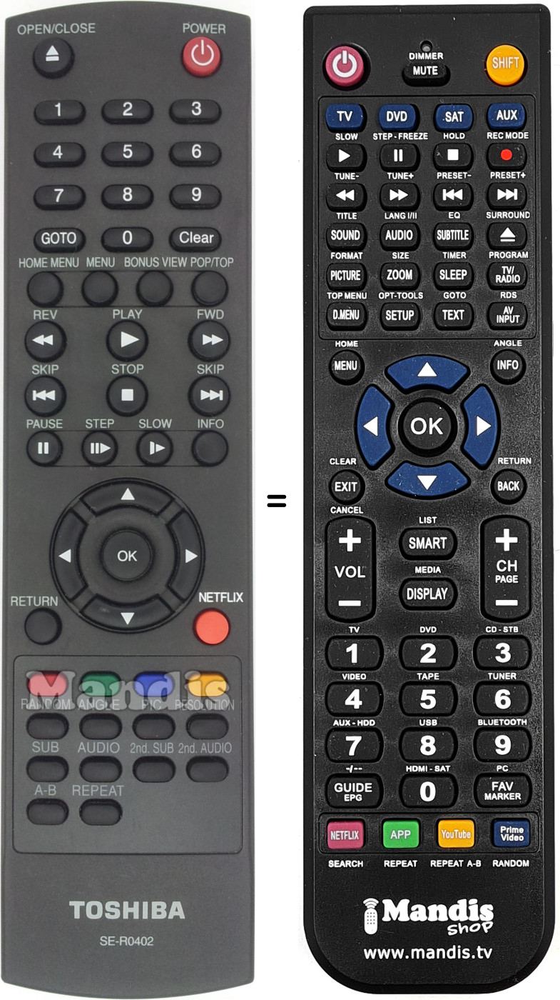 Replacement remote control Toshiba SE-R0402