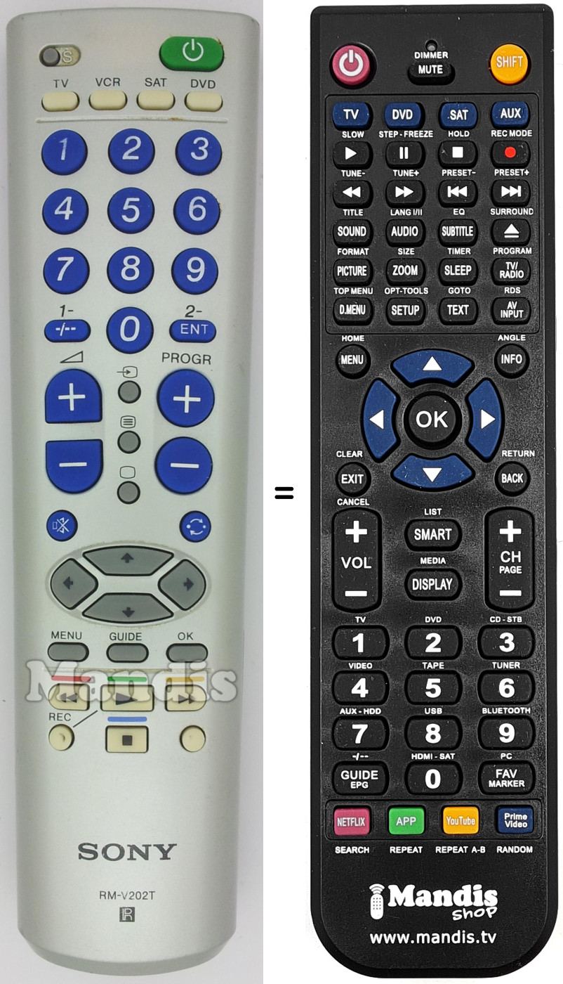 Replacement remote control RM-V202T
