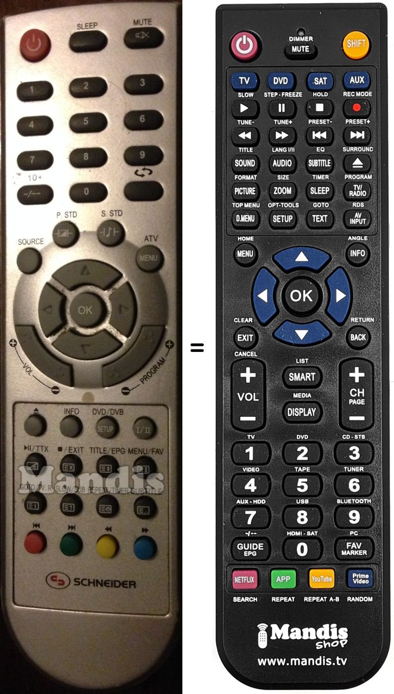 Replacement remote control SCHNEIDER STFT1997DVD