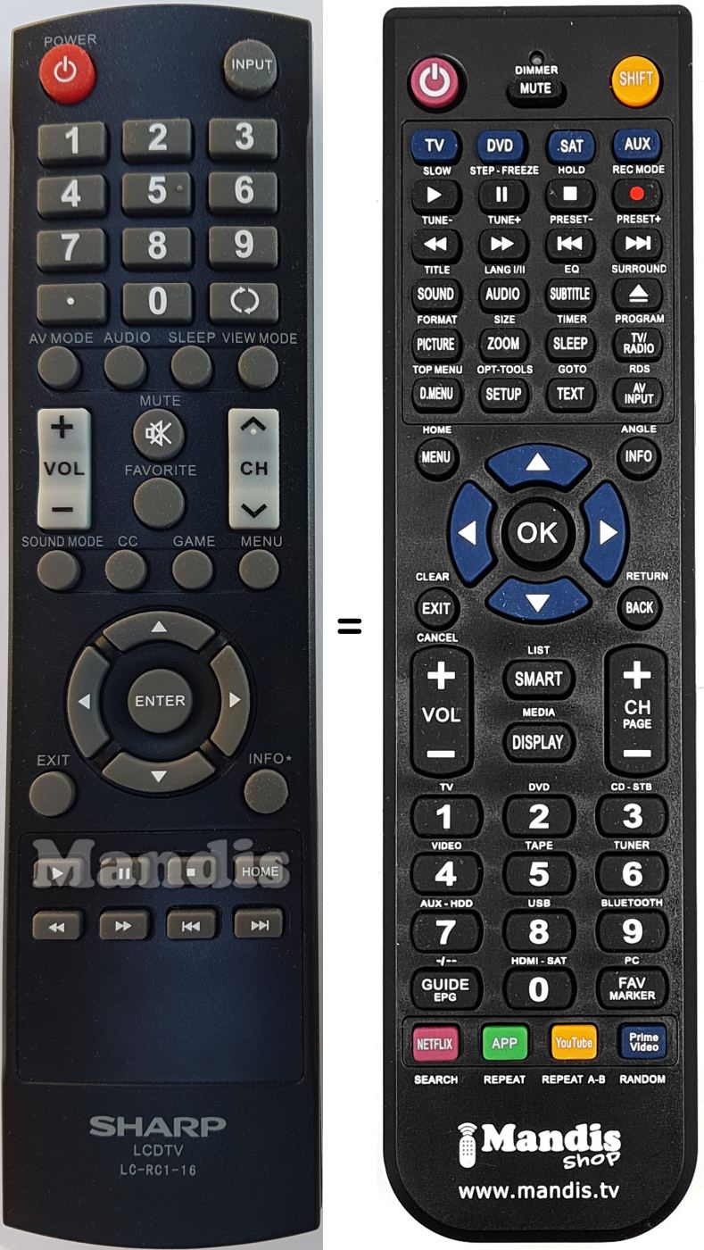 Replacement remote control Sharp LC-RC1-16