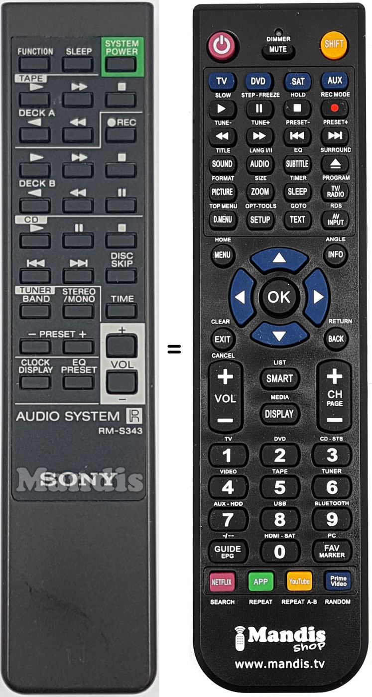 Replacement remote control Sony RM-S343