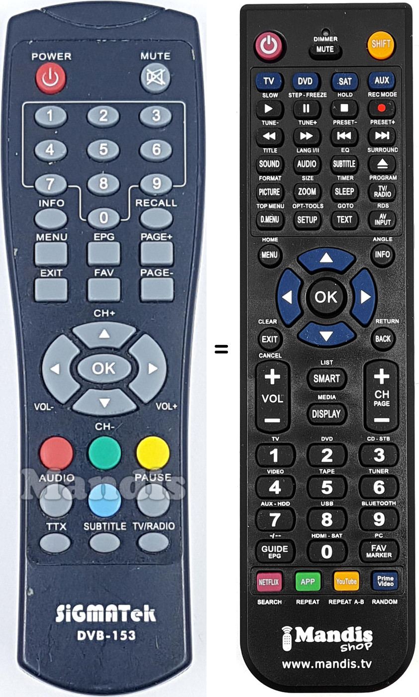 Replacement remote control Sigmatek-DVB153