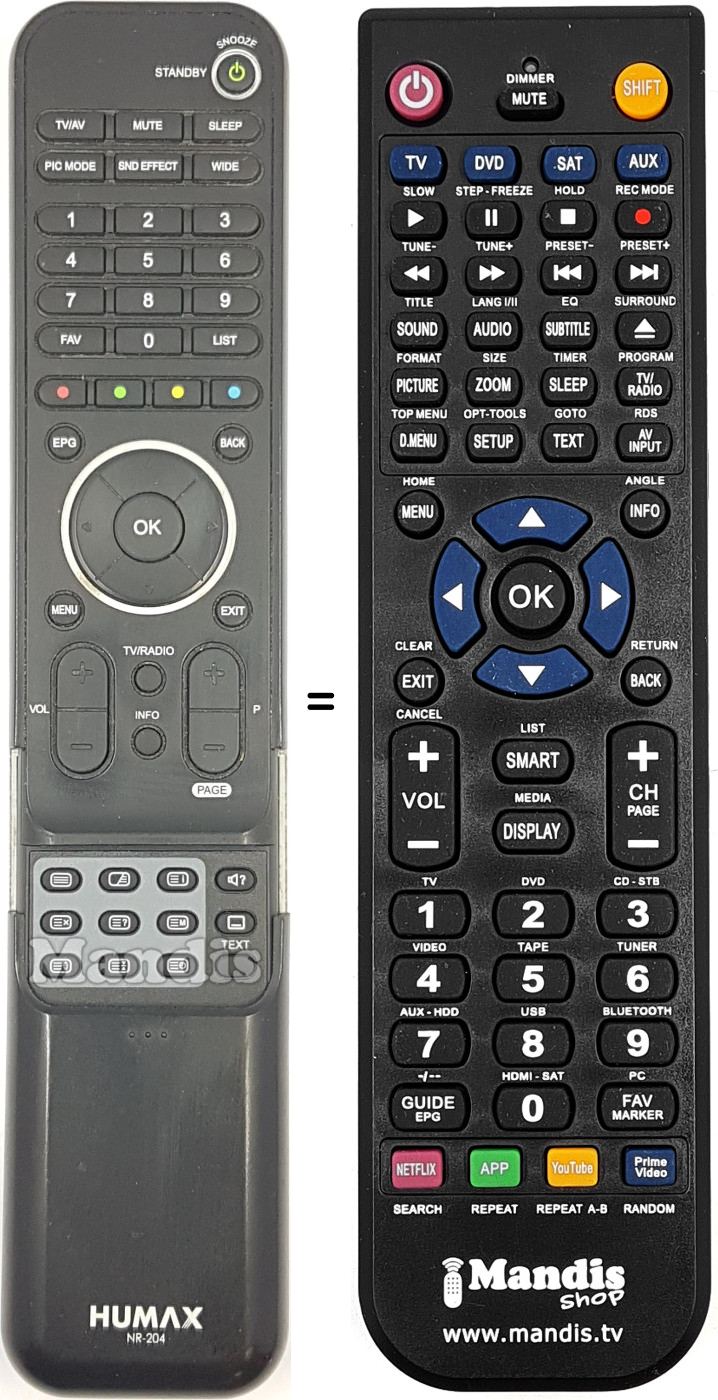 Replacement remote control Humax NR-204