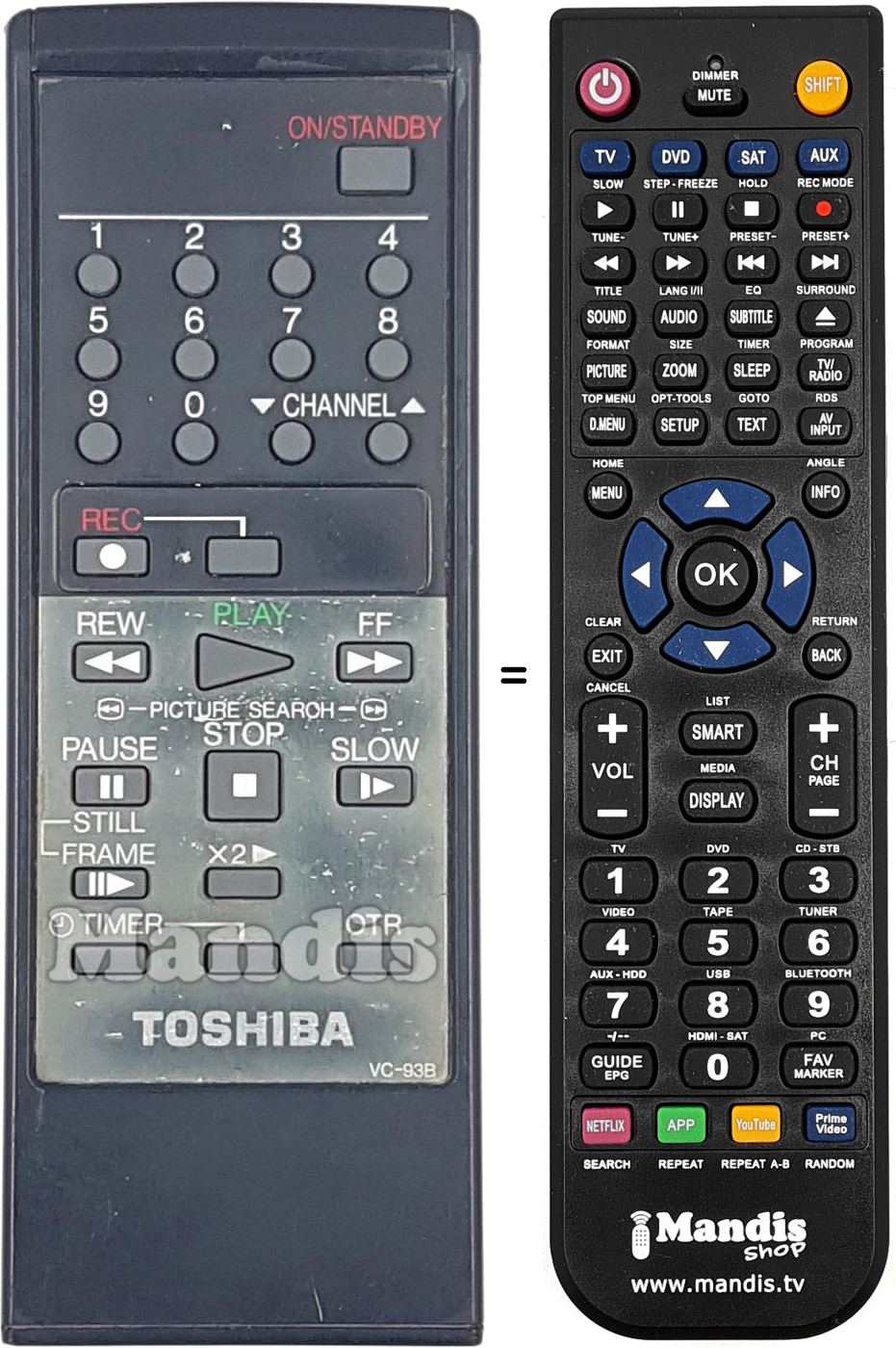 Replacement remote control Toshiba VC-93 B