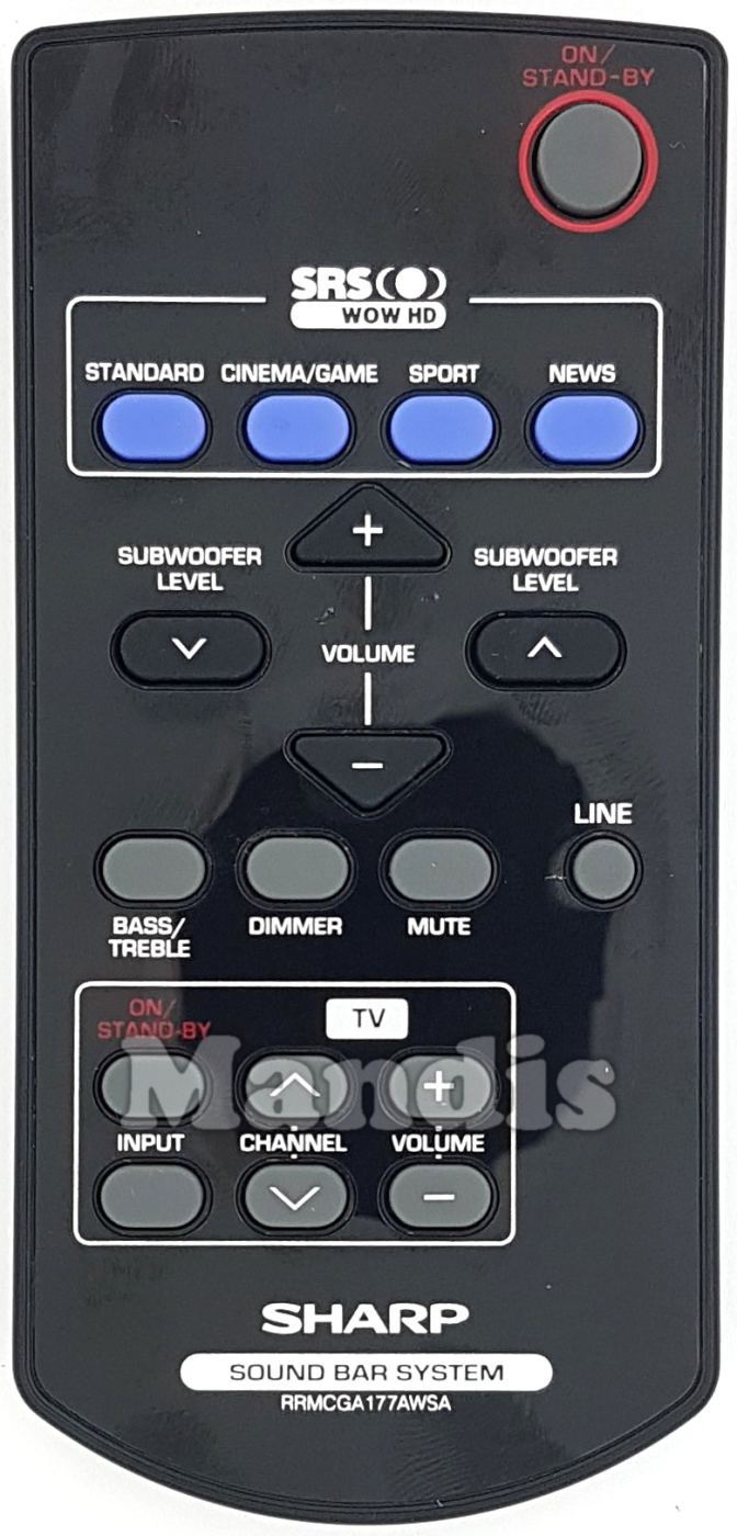 Replacement remote control for SHARP Sound Bar System (RRMCGA177AWSA)