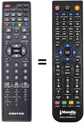 Replacement remote control United TVD9154