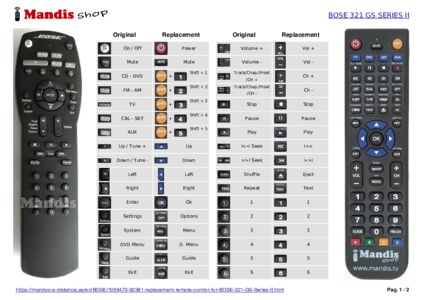 Replacement remote control BOSE 321 GS Series II